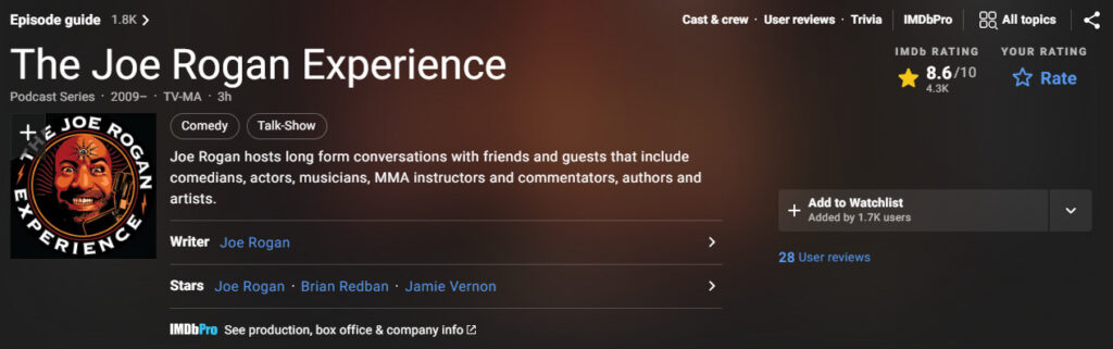 The Joe Rogan Experience on IMDb